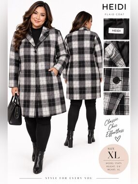 Heidi…Women’s Black & White Plaid Coat